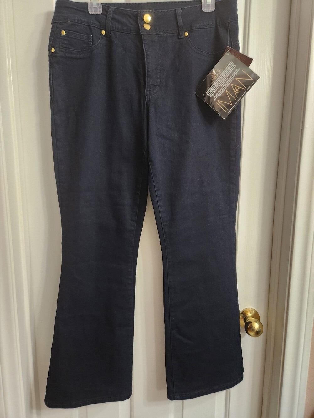 IMAN Navy BLUE Flare Jeans Classic Stretch Blend Size 16W